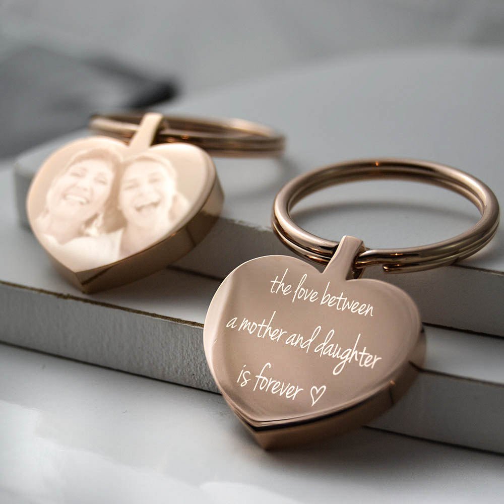 Heart Keyring Personalised Photo Keyring Gifts Rose Gold Heart