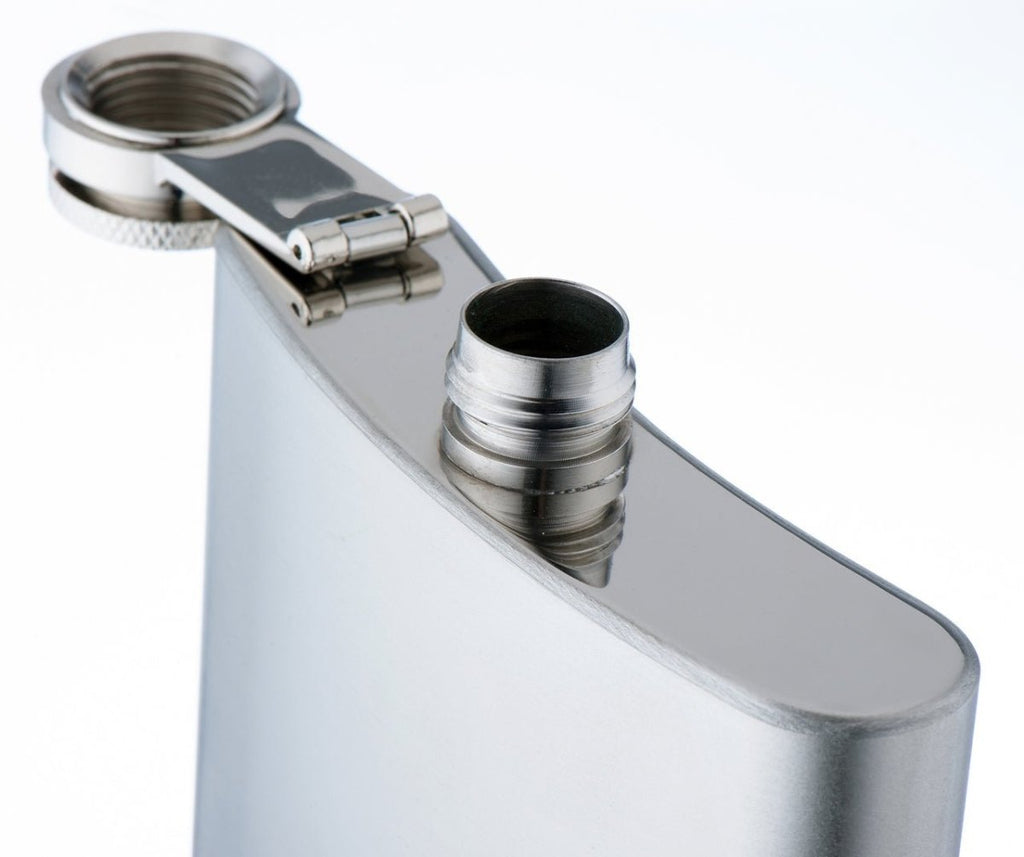 Stainless steel 4oz hip flask, curved design, custom photo and text engraving, gift box, funnel included.