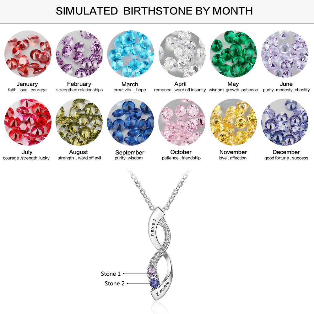 Infinity Pendant Necklace with Birthstones, 925 Sterling Silver Birthstone Necklace, Mother's day Gift - Engraved Memories