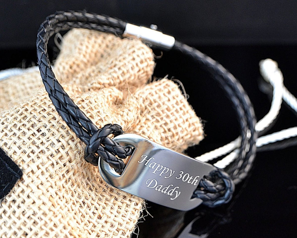 Personalised Tribal Steel Leather Bracelet with ID plate Valentine's day gift - Engraved Memories