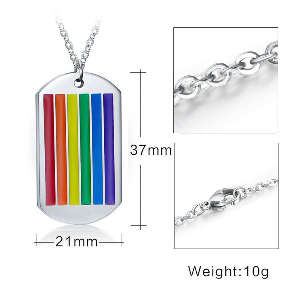 LGBTQ Dog tag Necklace, Personalised Stainless Steel Gay Pride Love Rainbow Pendant - Engraved Memories