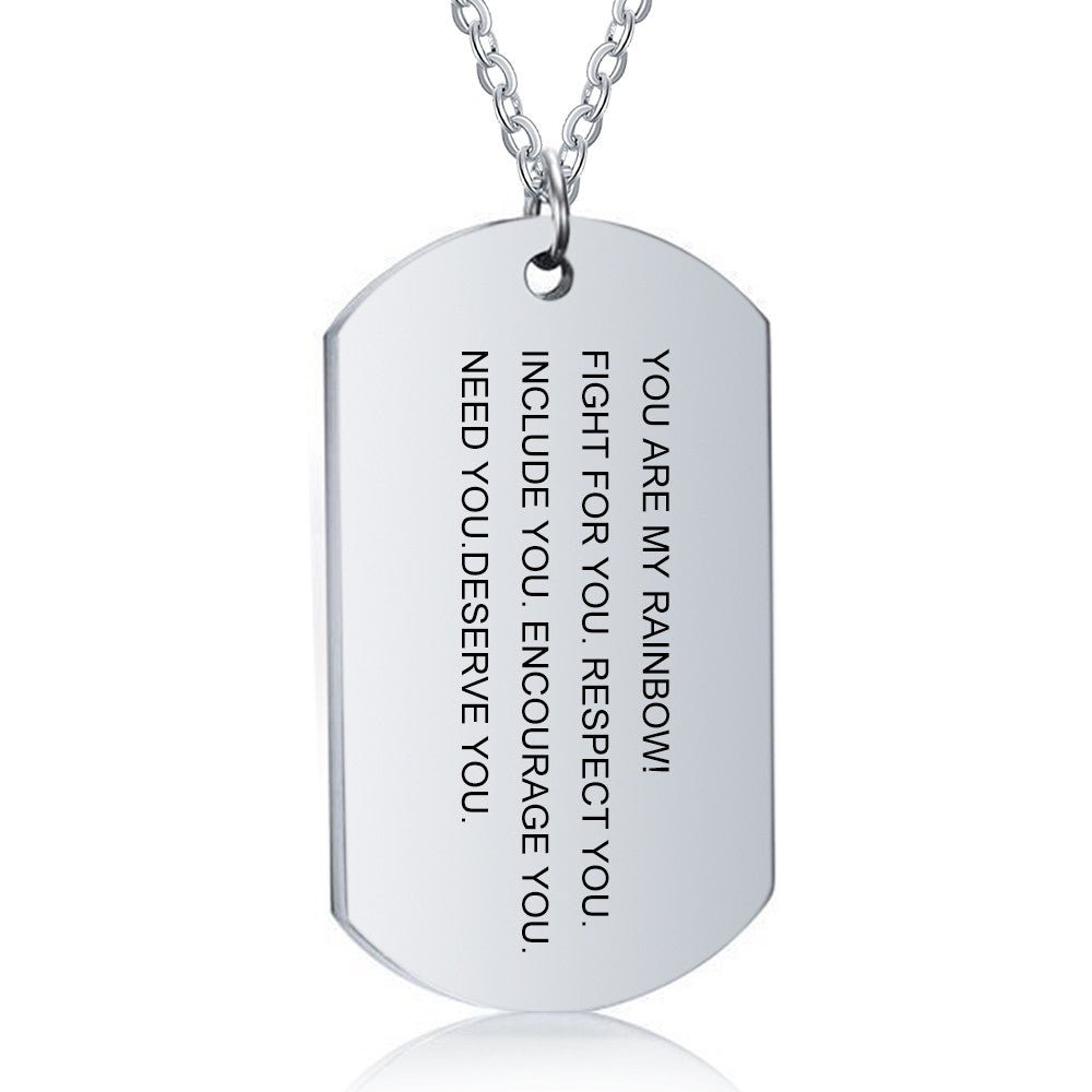 LGBTQ Dog tag Necklace, Personalised Stainless Steel Gay Pride Love Rainbow Pendant - Engraved Memories