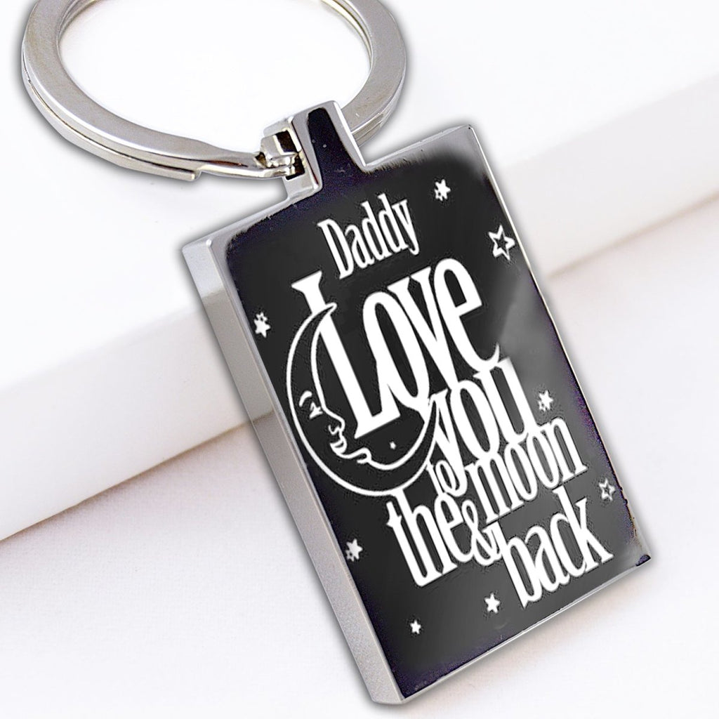 Personalized 'Love you to the moon and back' keyring, engraved photo/message on back, 36mm x 25mm