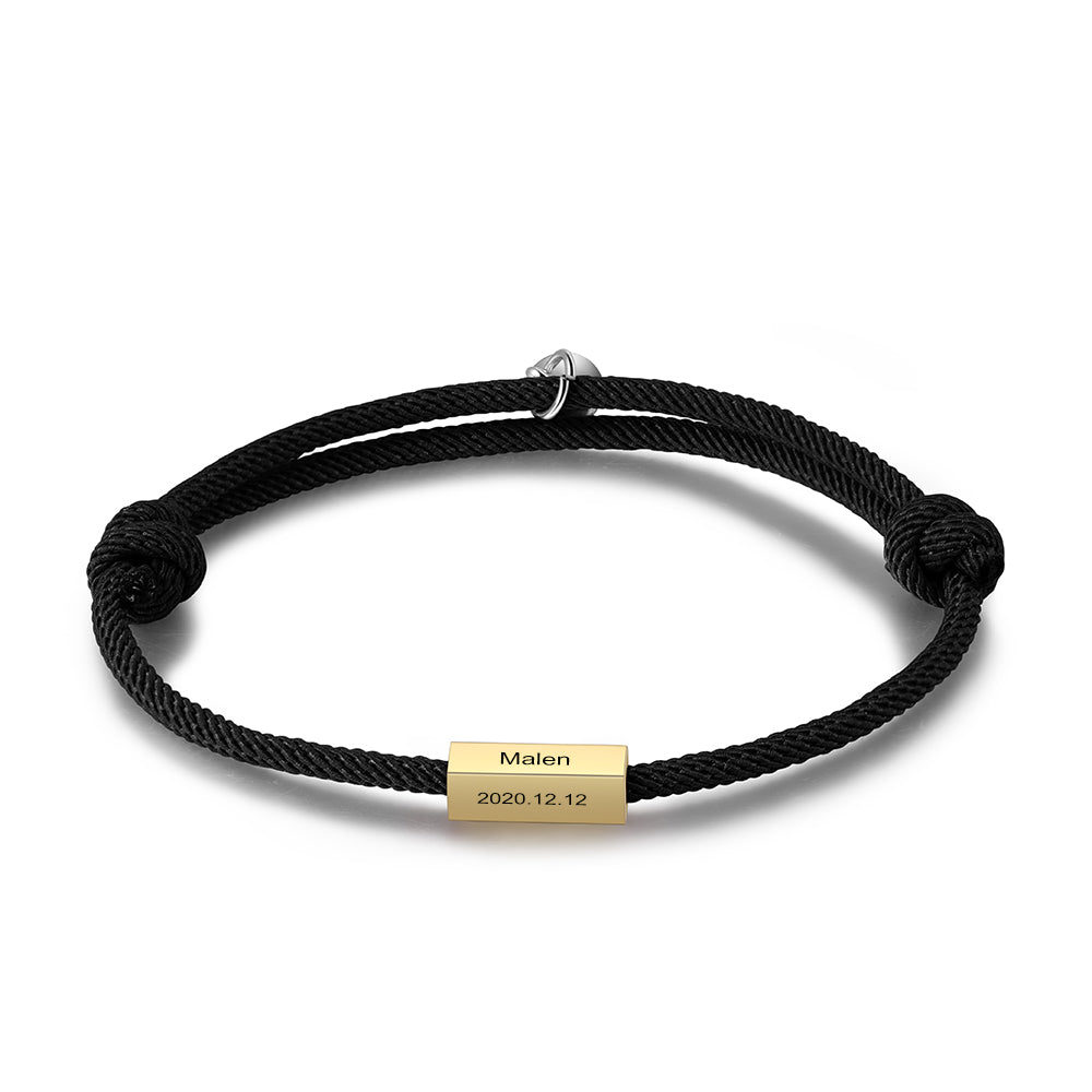 Matching couple's bracelets, black and red cord, stainless steel, magnetic charms, adjustable 30cm.
