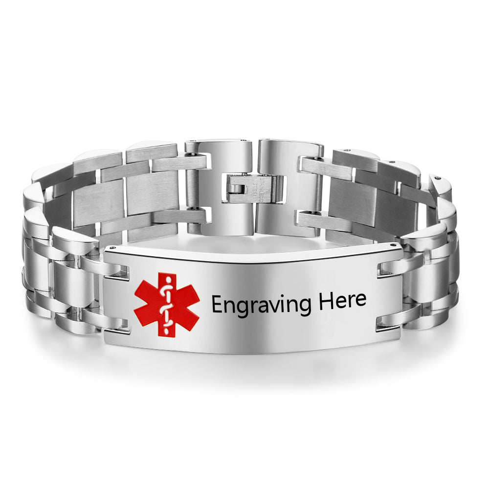 Medical ID Bracelet, Medical Alert Bracelet, Personalised Stainless Steel Medical Bracelet - Engraved Memories