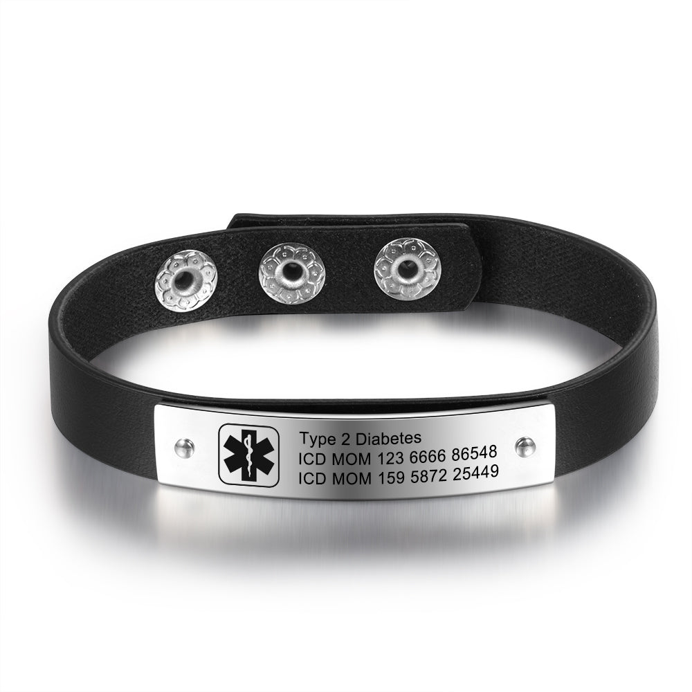 Medical ID Bracelet, Personalised Stainless Steel Plate Men's Medical Bracelet, Engraved Bracelet, Medical Alert Bracelets - Engraved Memories
