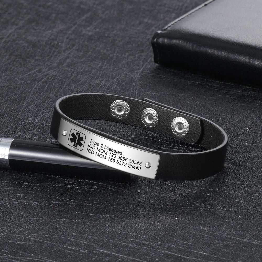 Medical ID Bracelet, Personalised Stainless Steel Plate Men's Medical Bracelet, Engraved Bracelet, Medical Alert Bracelets - Engraved Memories