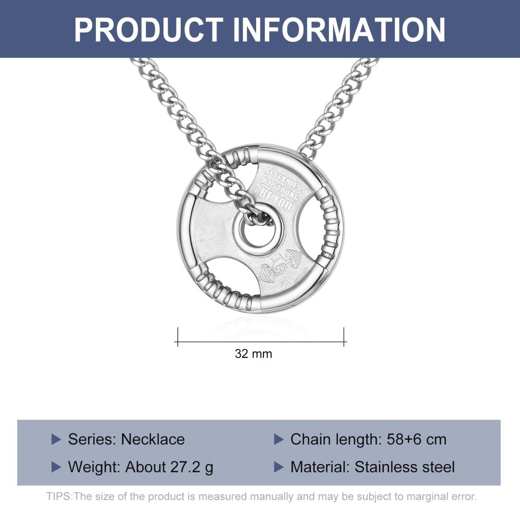 Men s Stainless Steel Weight Plate Pendant Gym Bro Weightlifter Neckl Engraved Memories