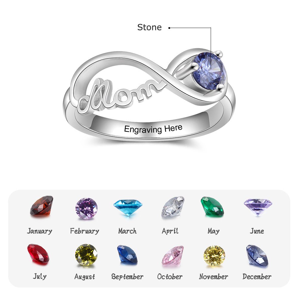 Mom Ring with Birthstone Personalised Sterling Silver 925 Infinity Ring For Mothers Mother s day Gift
