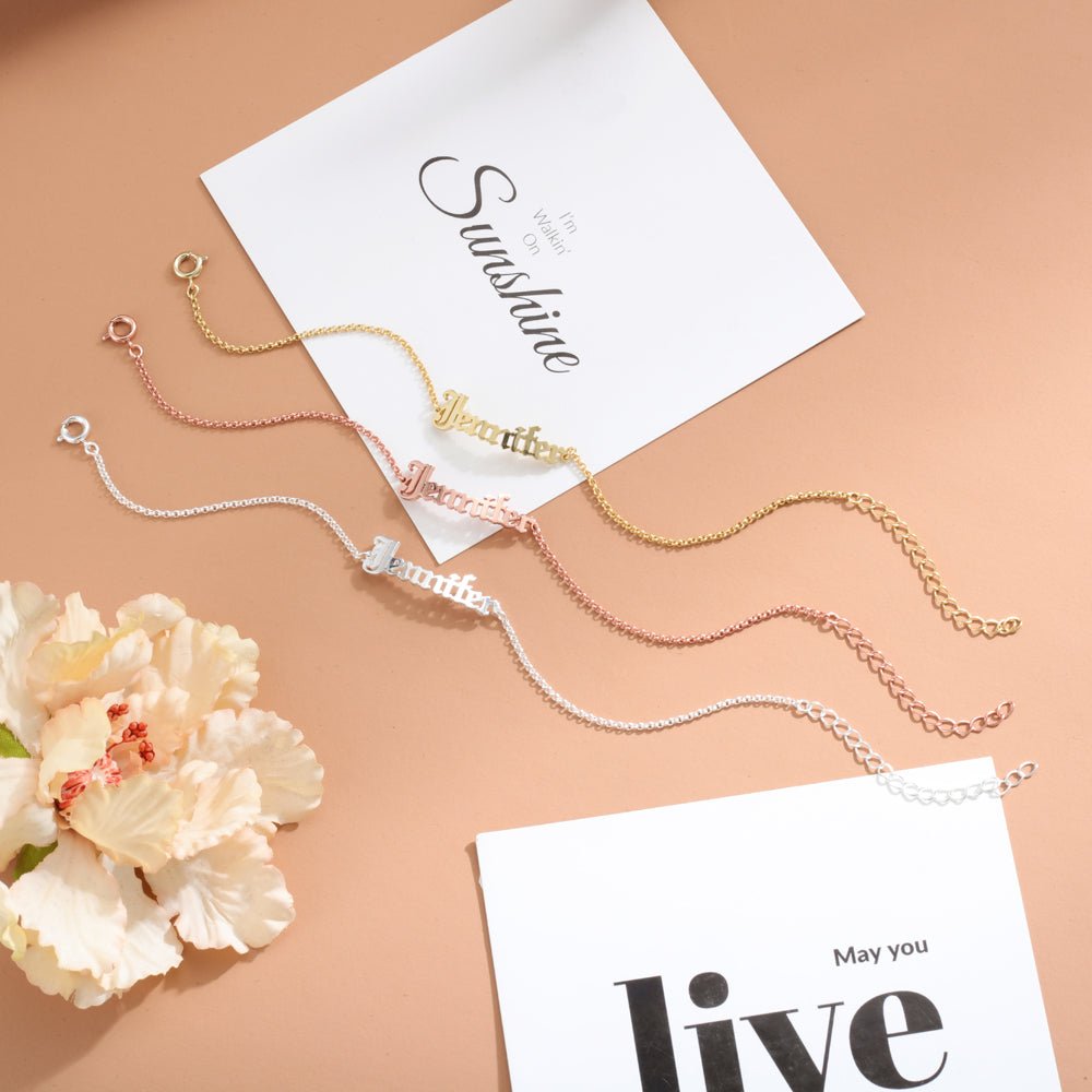 Personalized cutout name bracelet in 925 sterling silver, gold/rose gold/white gold plated, adjustable, 5g