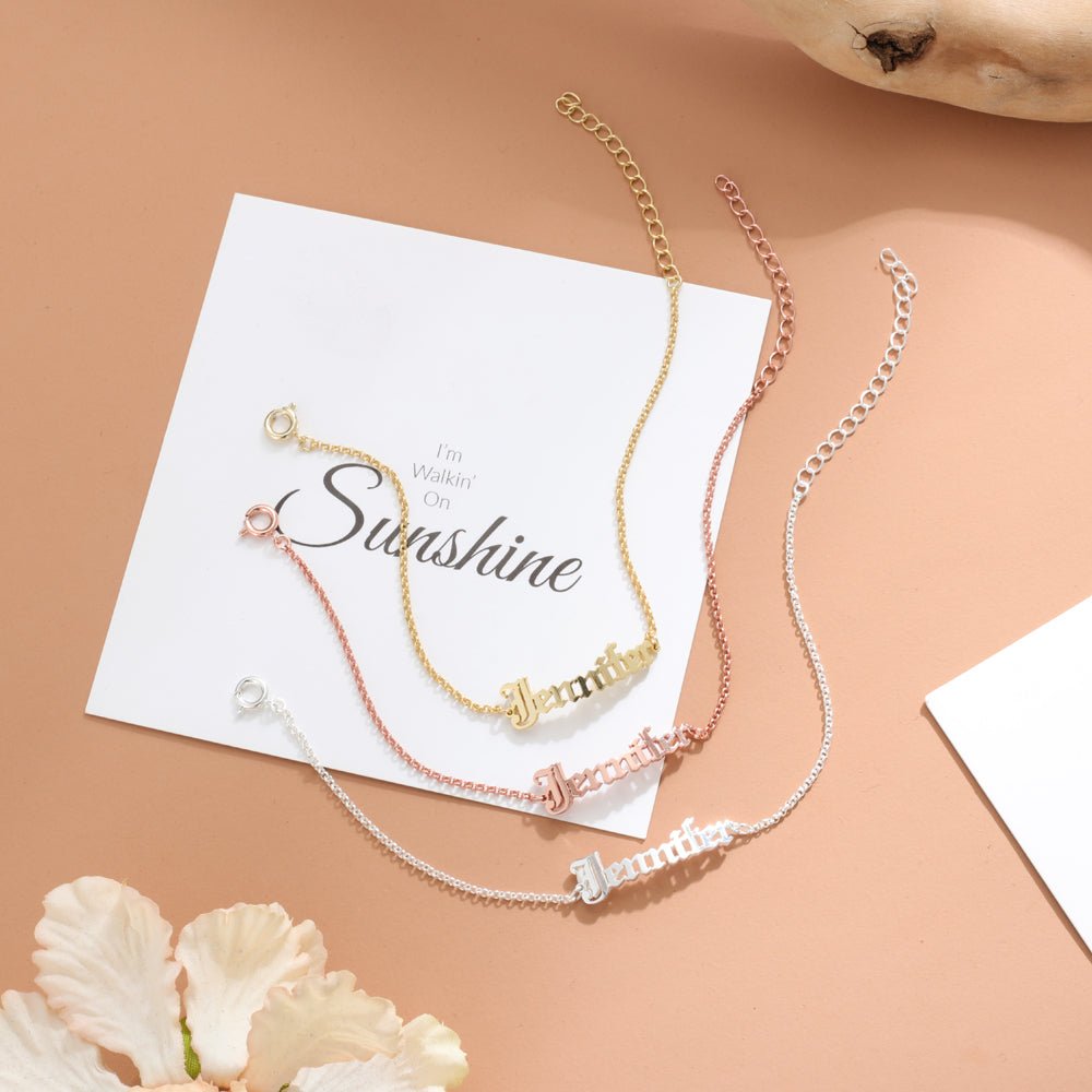 Personalized cutout name bracelet in 925 sterling silver, gold/rose gold/white gold plated, adjustable, 5g