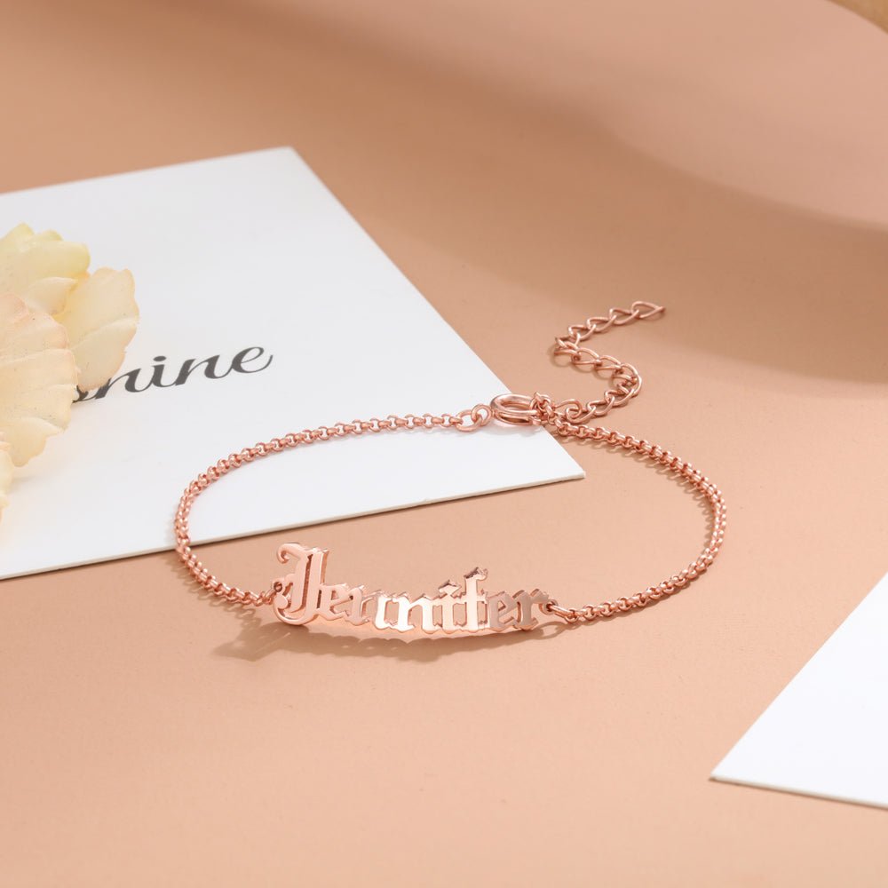 Personalized cutout name bracelet in 925 sterling silver, gold/rose gold/white gold plated, adjustable, 5g