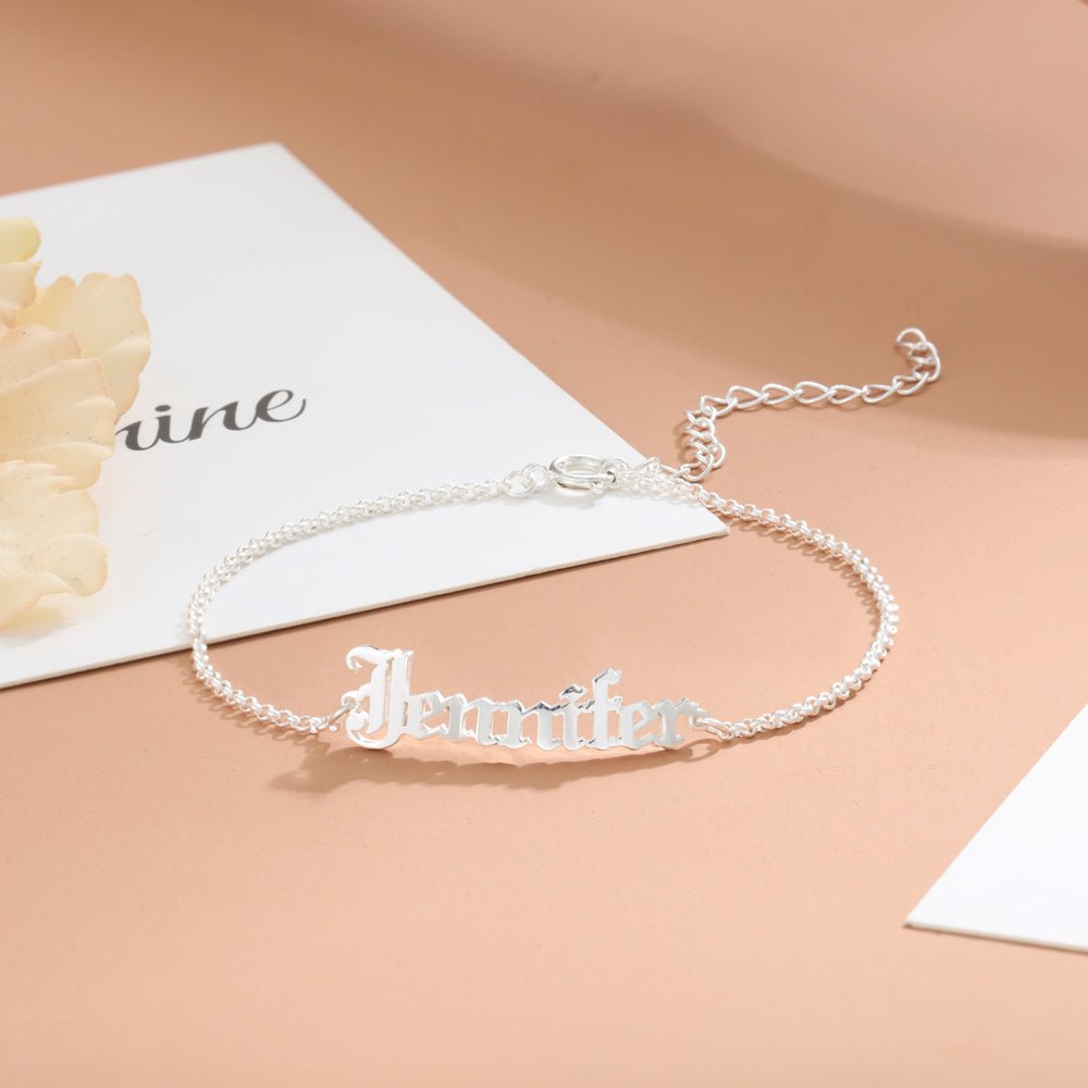 Personalized cutout name bracelet in 925 sterling silver, gold/rose gold/white gold plated, adjustable, 5g