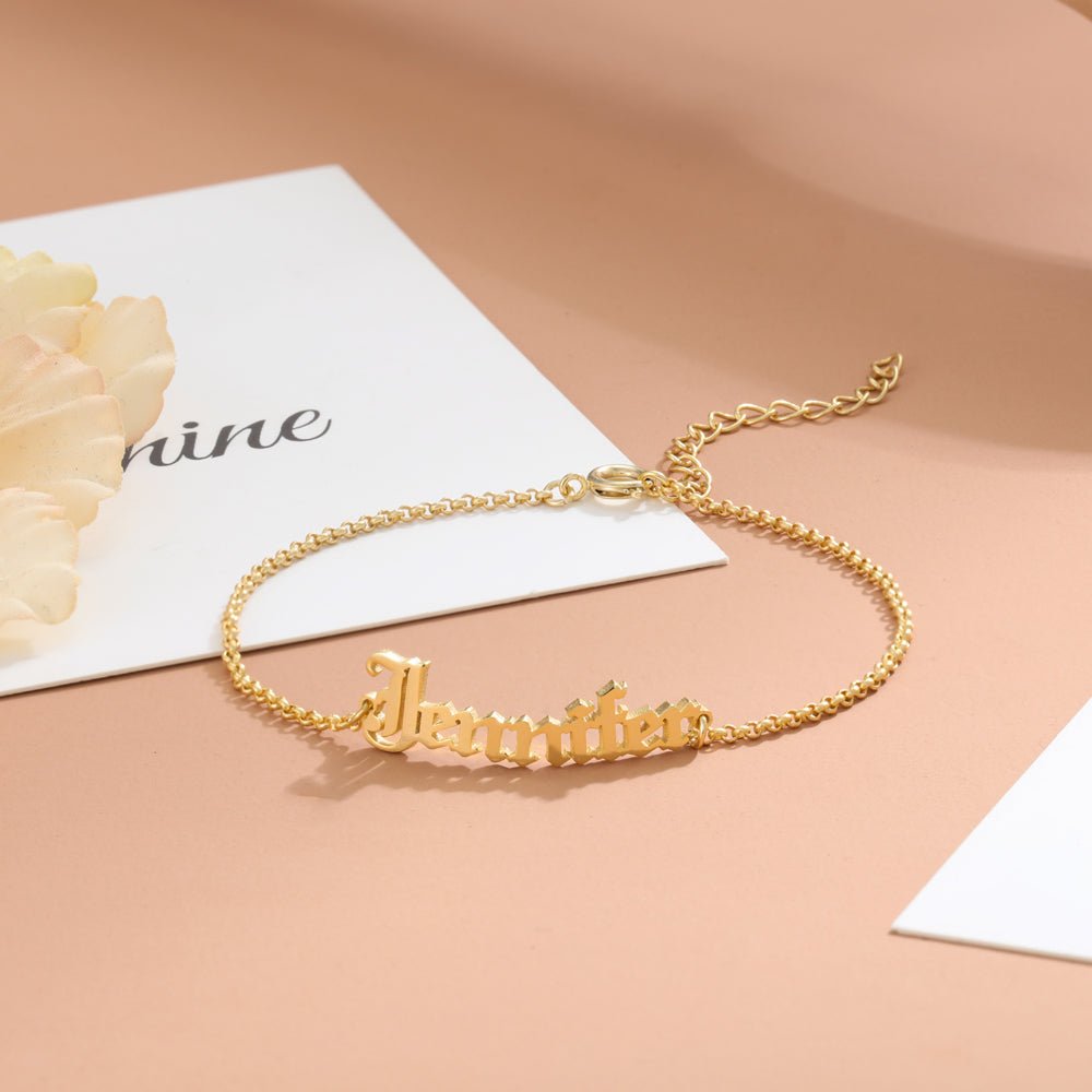 Personalized cutout name bracelet in 925 sterling silver, gold/rose gold/white gold plated, adjustable, 5g