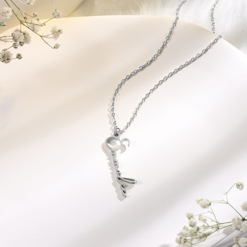 Custom cut cursive name necklace, dainty pendant, white gold/gold/rose gold plated, 44+5cm, 2.7g.