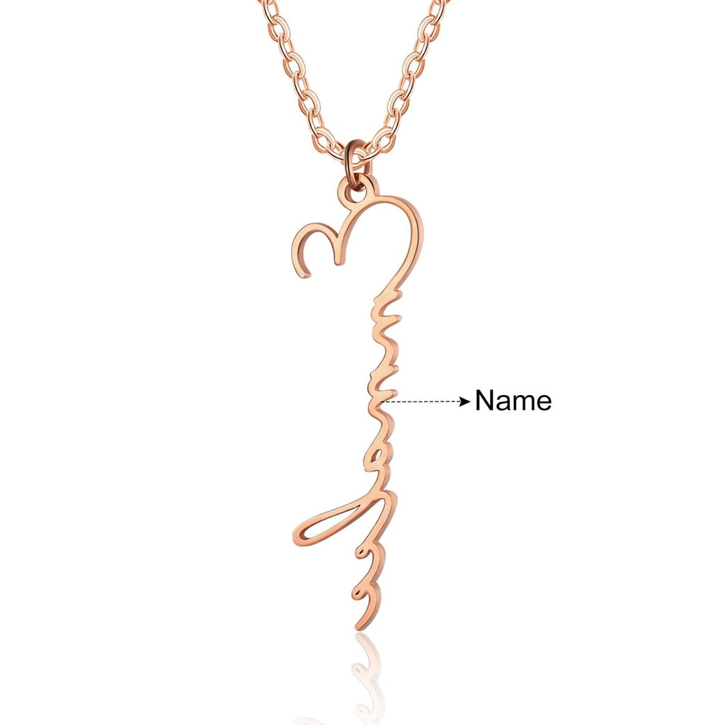 Custom cut cursive name necklace, dainty pendant, white gold/gold/rose gold plated, 44+5cm, 2.7g.
