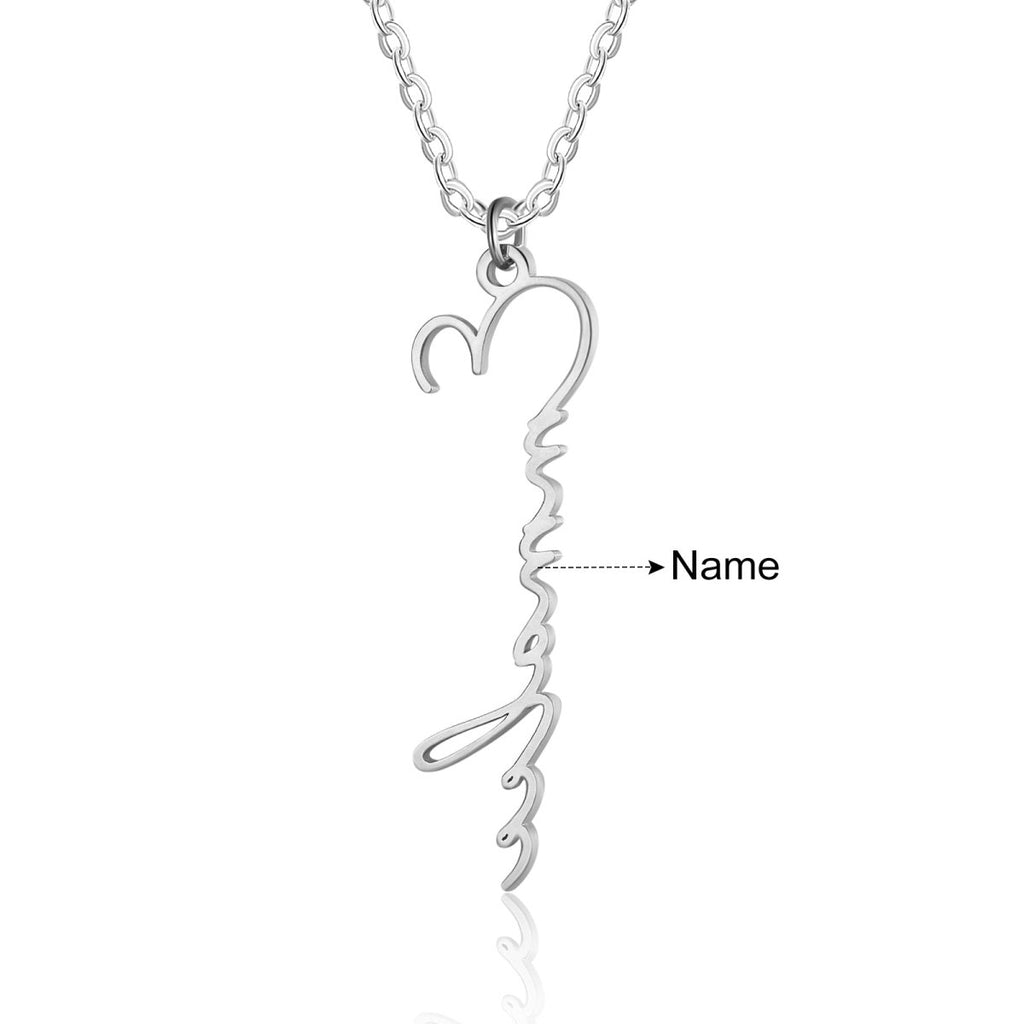 Custom cut cursive name necklace, dainty pendant, white gold/gold/rose gold plated, 44+5cm, 2.7g.