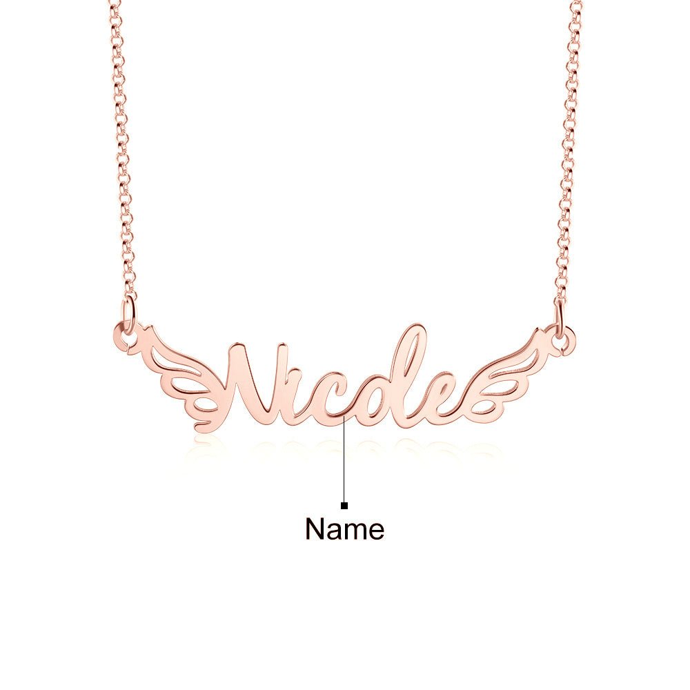 Personalized sterling silver name necklace with wing design, gold/rose gold/white gold plated, 50cm chain, 3.5g