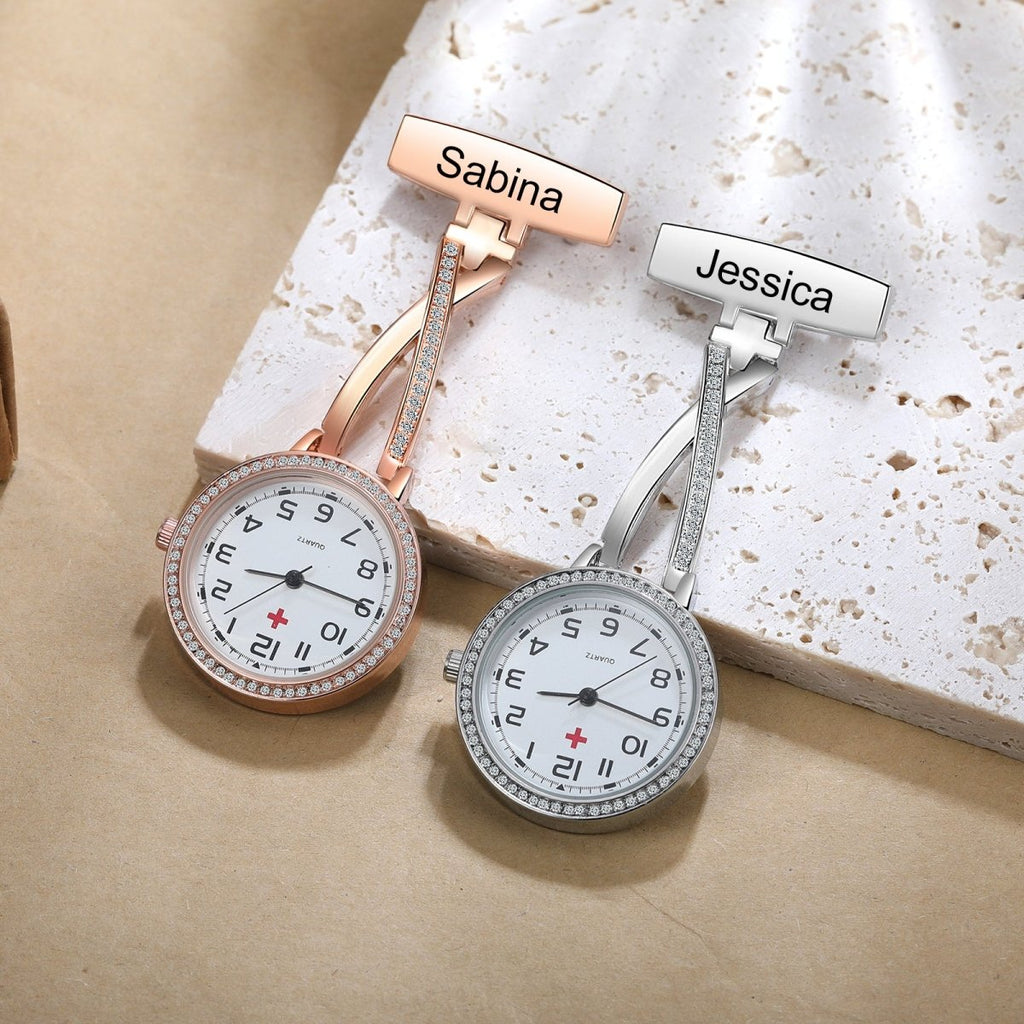 Nurse Pocket Watch in Rose Gold or White Gold Plating, Custom Engraved Fob Watch, Personalised Nursing Gift, Stylish Medical Professional - Engraved Memories