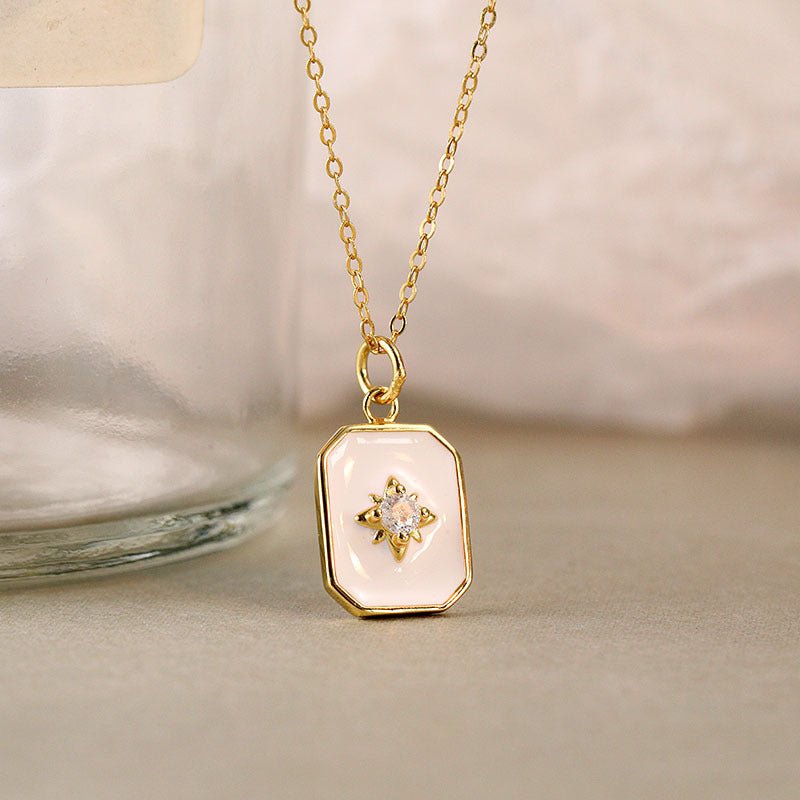 Minimalist Octagram Necklace in sterling silver, 40+6cm chain, 2.65g, available in black or white.