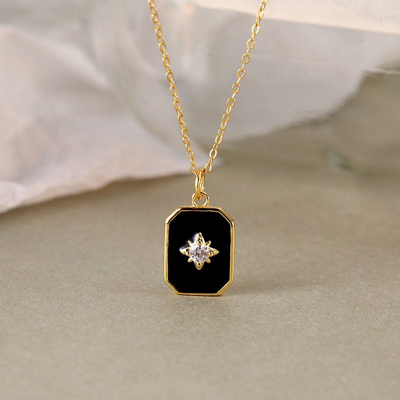 Minimalist Octagram Necklace in sterling silver, 40+6cm chain, 2.65g, available in black or white.