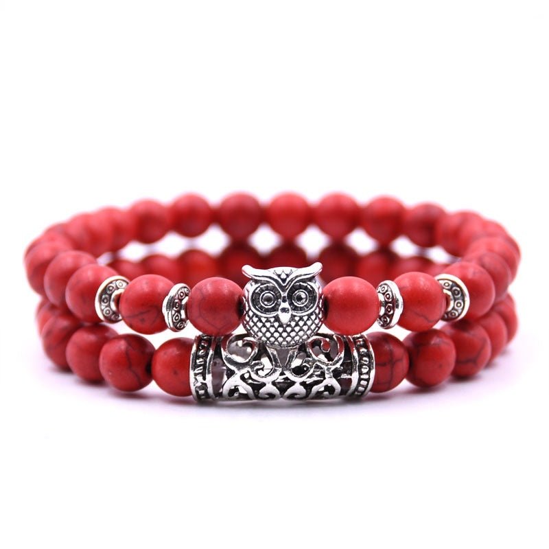 Personalized owl beaded bracelet, natural stone, multicolor, 65g, perfect birthday gift for women.