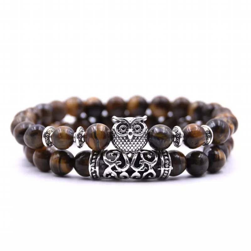 Personalized owl beaded bracelet, natural stone, multicolor, 65g, perfect birthday gift for women.