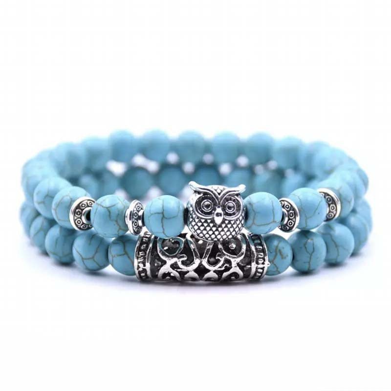 Personalized owl beaded bracelet, natural stone, multicolor, 65g, perfect birthday gift for women.