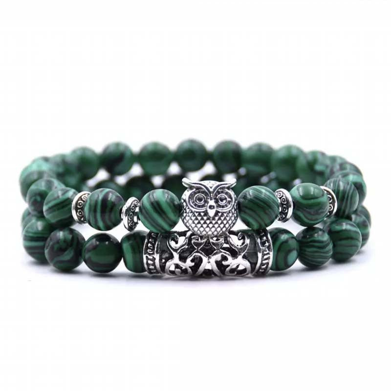 Personalized owl beaded bracelet, natural stone, multicolor, 65g, perfect birthday gift for women.