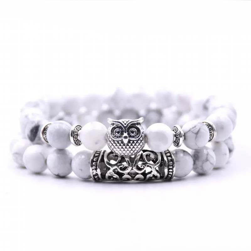 Personalized owl beaded bracelet, natural stone, multicolor, 65g, perfect birthday gift for women.