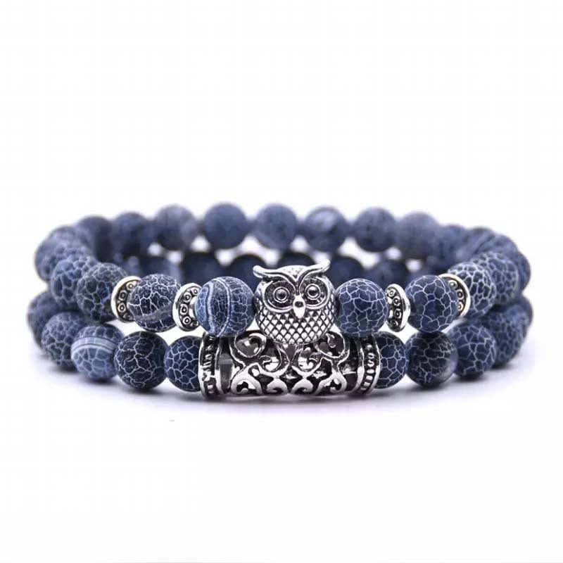 Personalized owl beaded bracelet, natural stone, multicolor, 65g, perfect birthday gift for women.