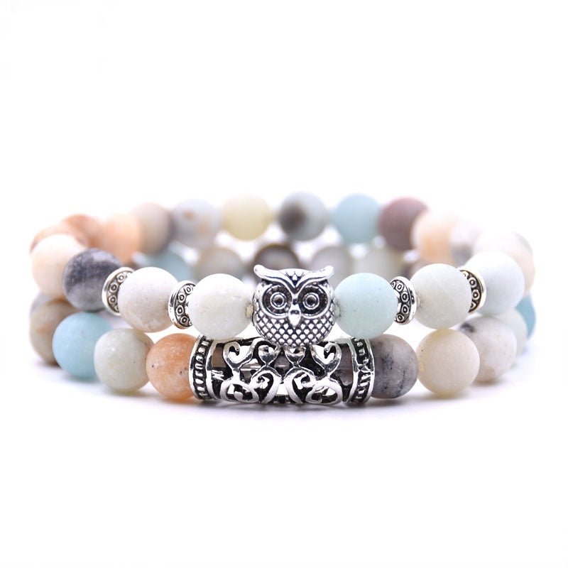 Personalized owl beaded bracelet, natural stone, multicolor, 65g, perfect birthday gift for women.
