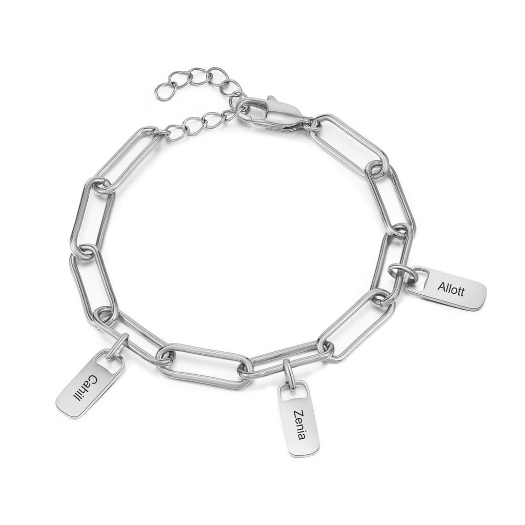 Paperclip Personalized Charm Bracelet with Engraved Names - Engraved Memories