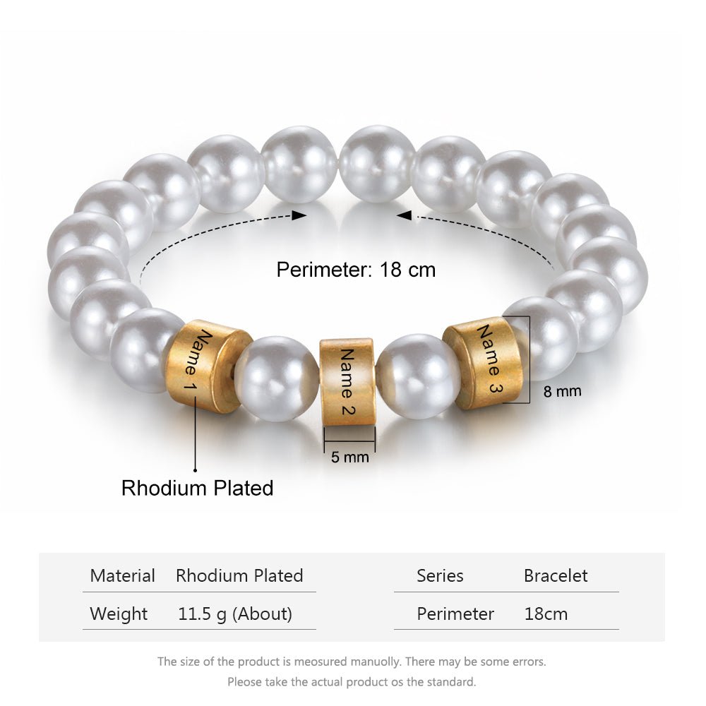 Personalized pearl bracelet with gold beads, charm, adjustable, 18cm, 11.5g, mother's/anniversary gift.