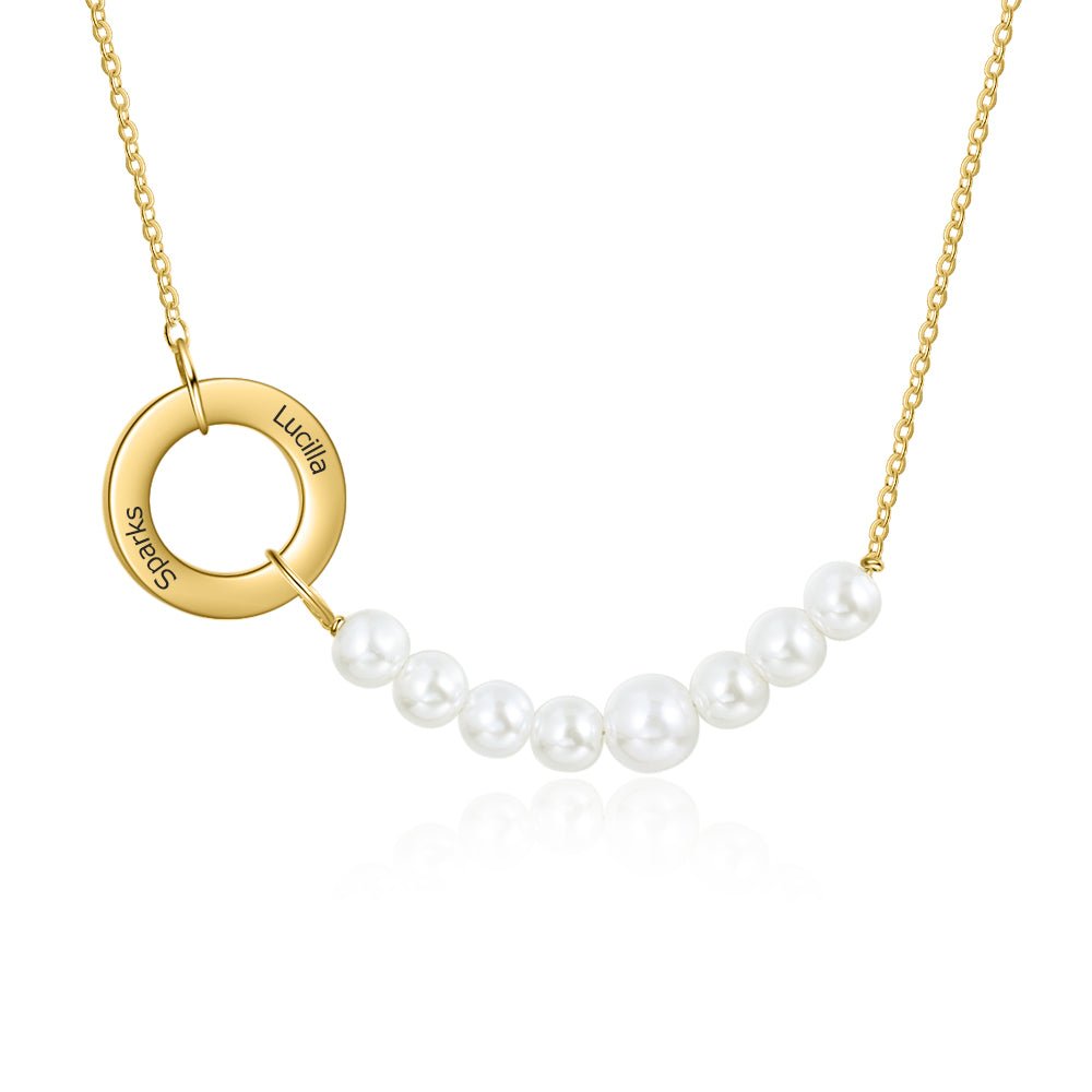 Personalized pendant & pearl necklace, two names, gold/rose gold/white gold plated, 45+5cm, 9.5g.