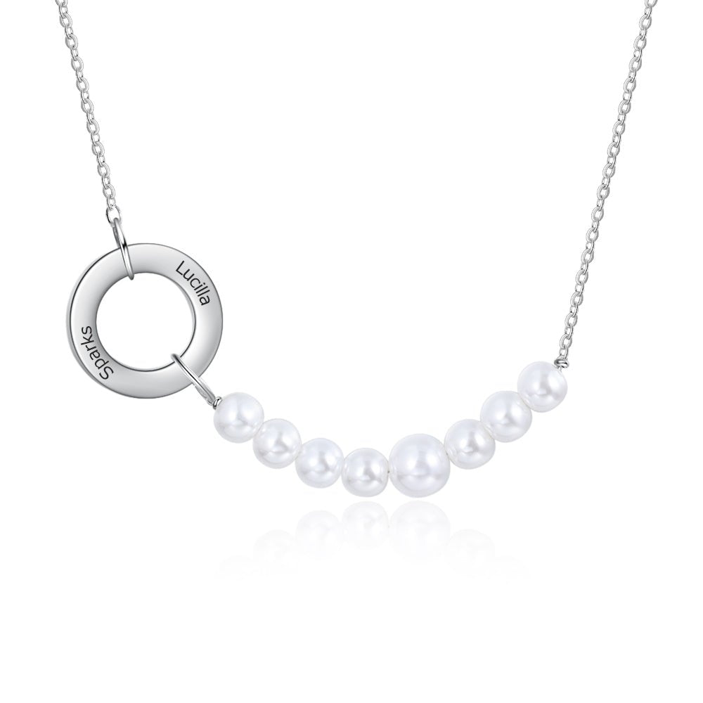 Personalized pendant & pearl necklace, two names, gold/rose gold/white gold plated, 45+5cm, 9.5g.