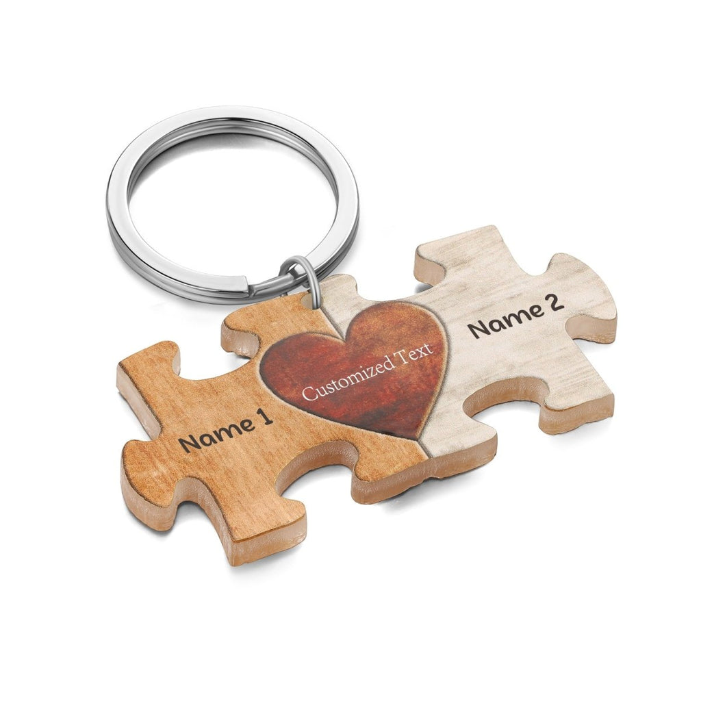 Personalised Acrylic Puzzle Keychain with Custom Names, Unique Keyring Gift, Puzzle Piece Keychain - Engraved Memories