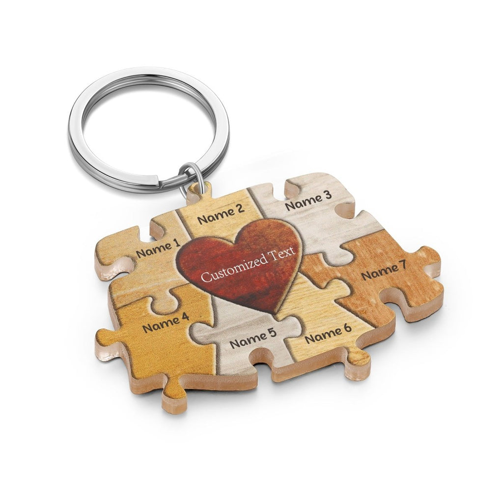 Personalised Acrylic Puzzle Keychain with Custom Names, Unique Keyring Gift, Puzzle Piece Keychain - Engraved Memories