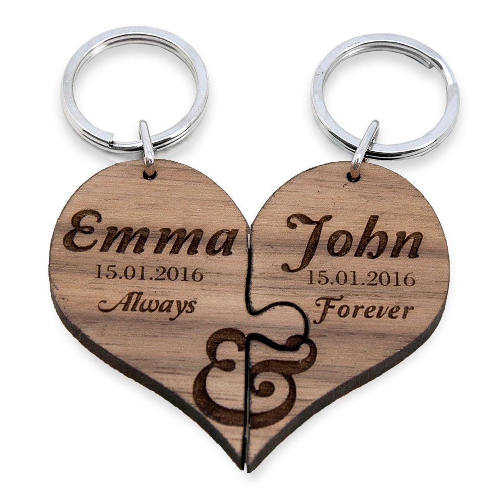 Personalised Always & Forever Couples' Jigsaw Keyrings - Engraved Memories