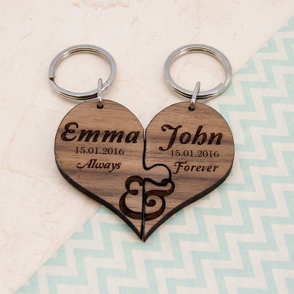 Personalised Always & Forever Couples' Jigsaw Keyrings - Engraved Memories