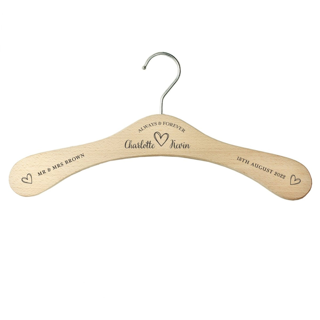 Personalised Always & Forever Wooden Hanger, Wedding accessories, Bride and Groom Gift - Engraved Memories