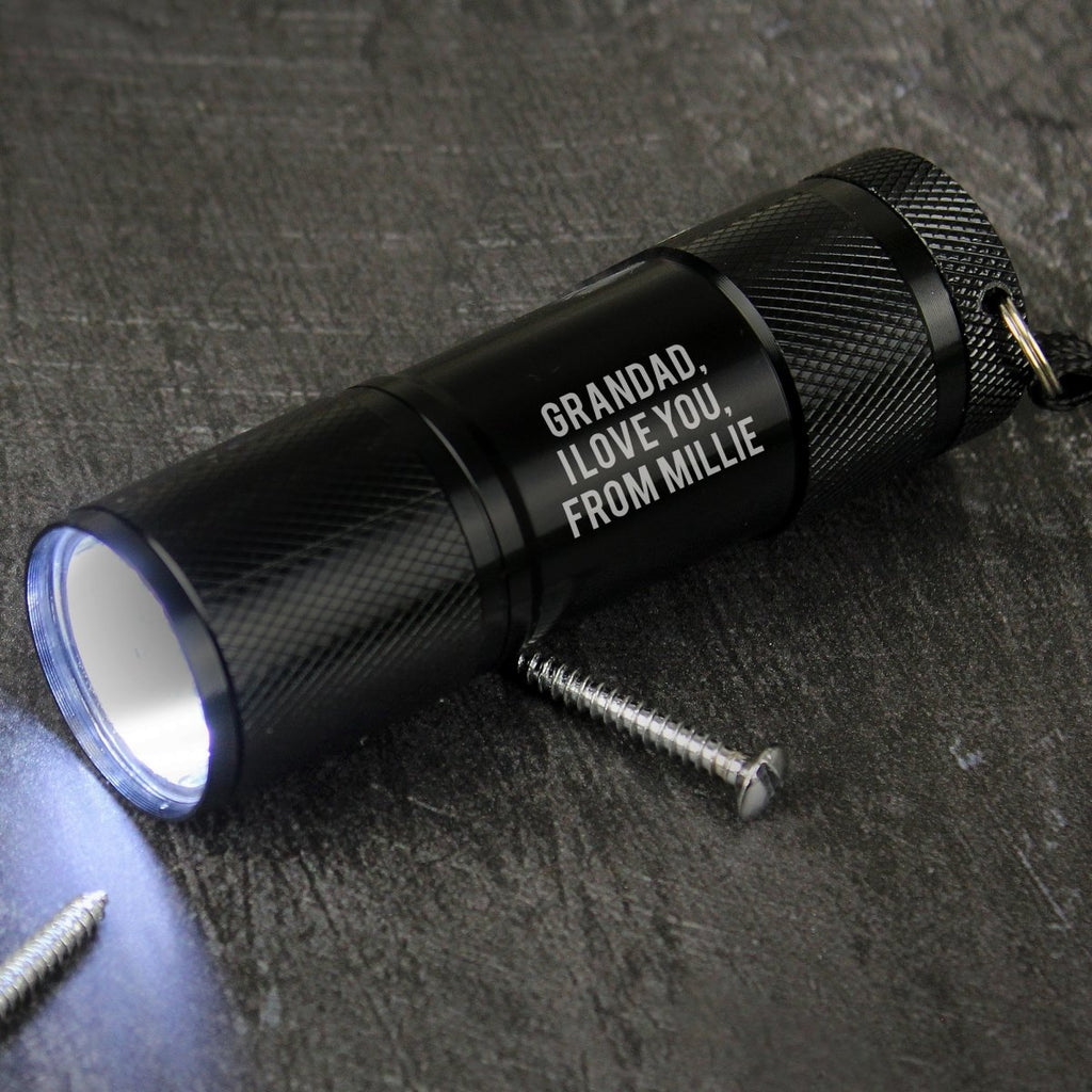 Personalised Any Text Mini LED Light Torch, Father's day Gift for Men - Engraved Memories