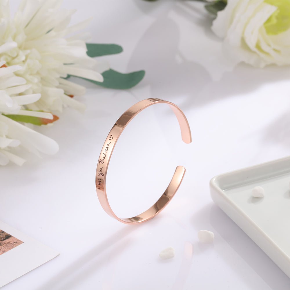 Personalized 925 sterling silver bangle bracelet, engraved message, gold/rose gold/white gold, 12g.