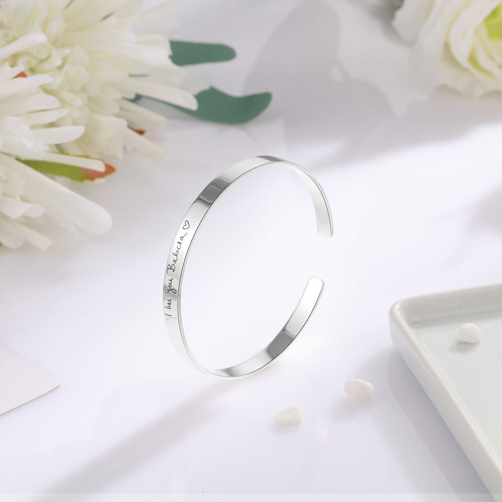 Personalised Bangle Bracelet, 925 Sterling Silver Bracelet, Ladies Cuff Bangle, Mother's day Gift, Any message engraved - Engraved Memories