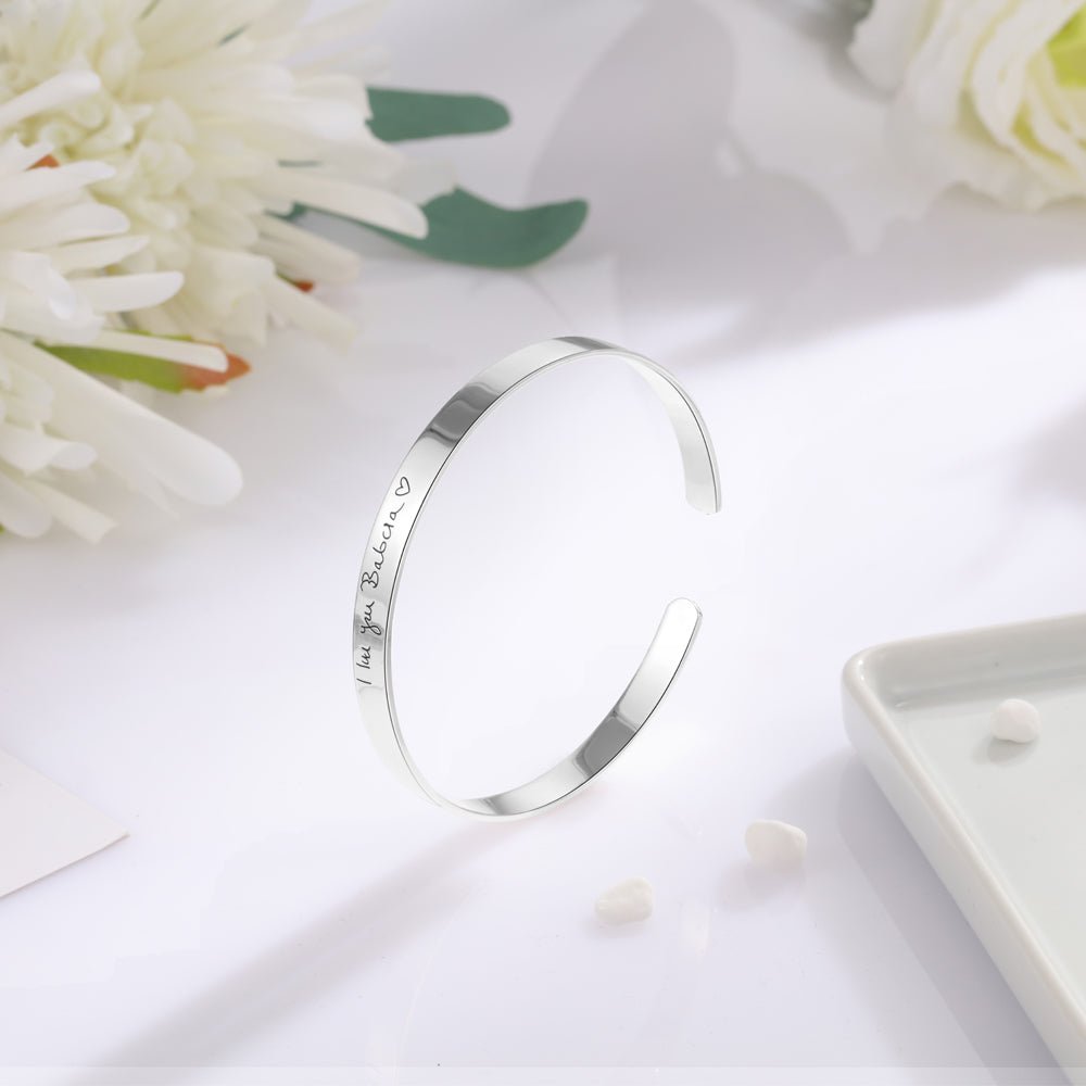 Personalized 925 sterling silver bangle bracelet, engraved message, gold/rose gold/white gold, 12g.