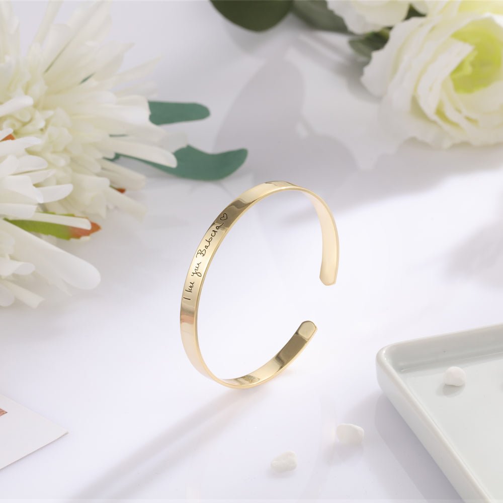 Personalized 925 sterling silver bangle bracelet, engraved message, gold/rose gold/white gold, 12g.