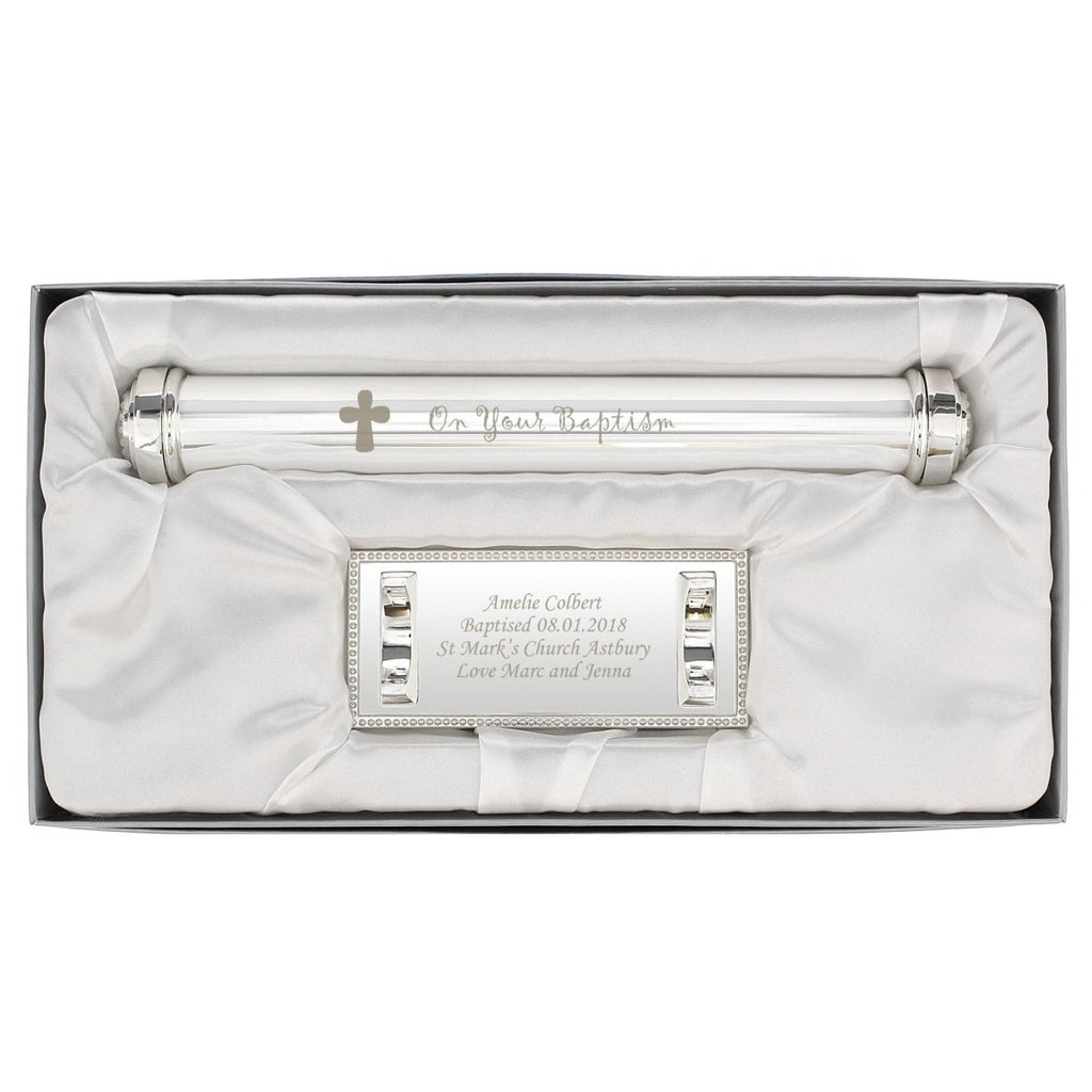 Personalised Baptism Silver Plated Certificate Holder - Engraved Memories