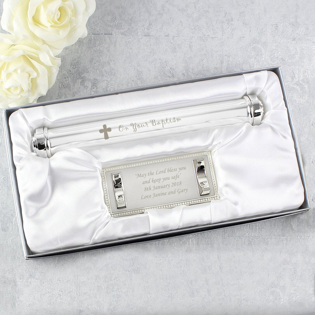 Personalised Baptism Silver Plated Certificate Holder - Engraved Memories