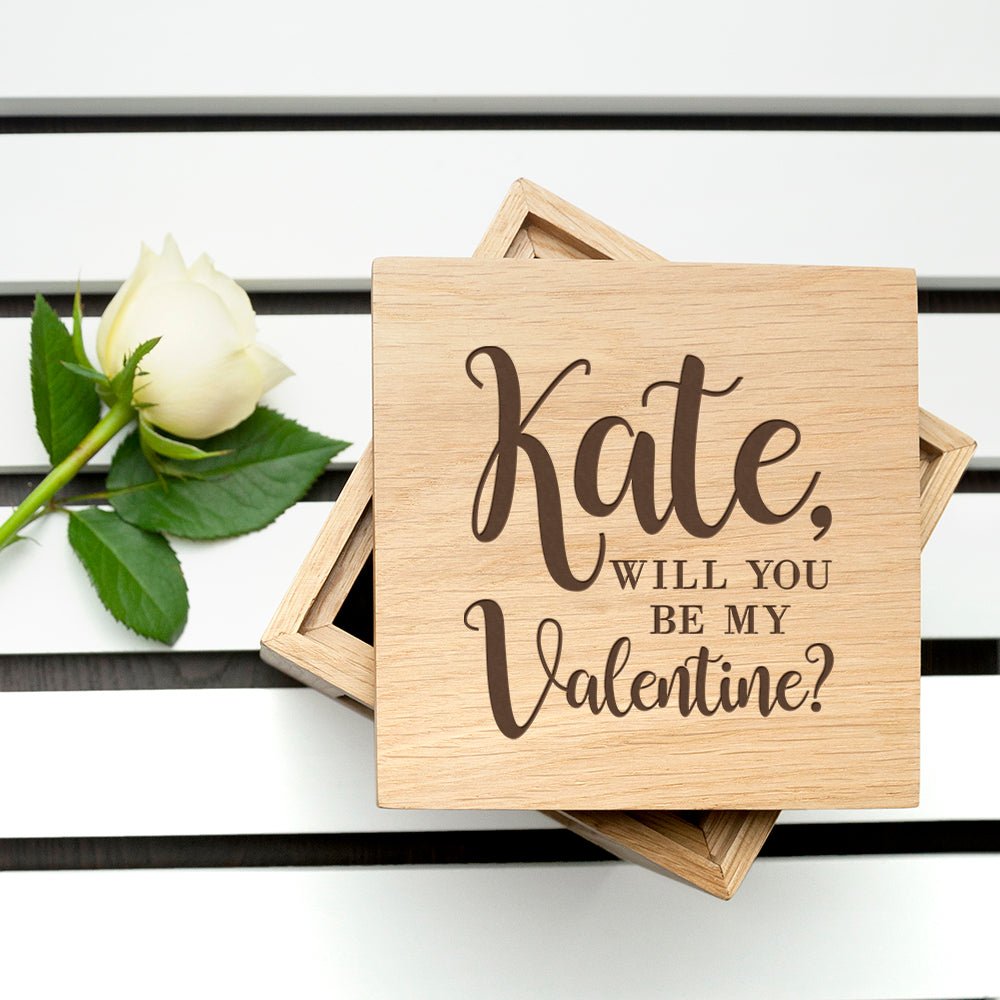 Personalised Be My Valentine Oak Photo Cube - Engraved Memories