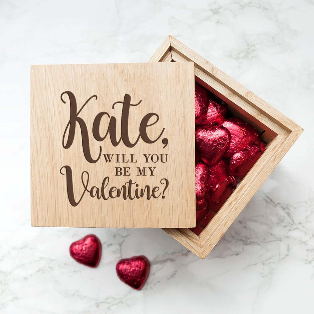 Personalised Be My Valentine Oak Photo Cube - Engraved Memories